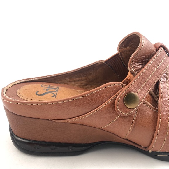 Sofft Brown Leather Clogs Mules with Wedge Heel 7W - Picture 3 of 10